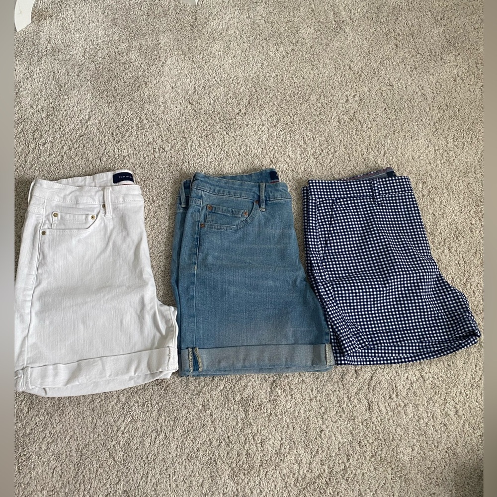 Bundle Tommy Hilfiger White, Denim & Navy Gingham Women’s Shorts Size 10 - Picture 2 of 11